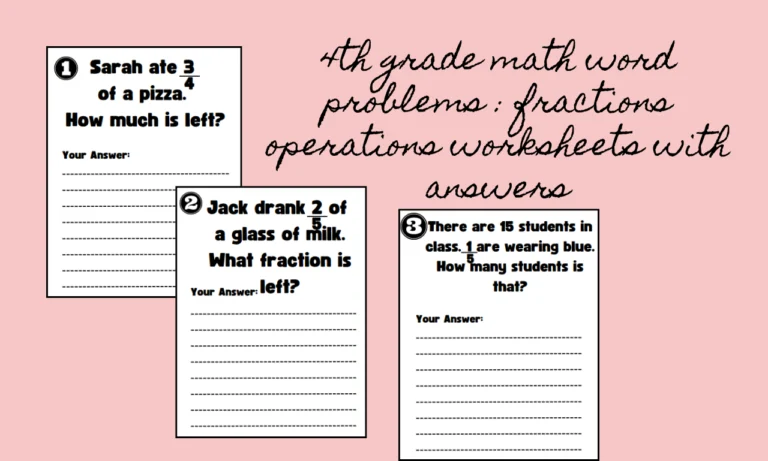 4th grade math word problems : fractions operations worksheets with answers